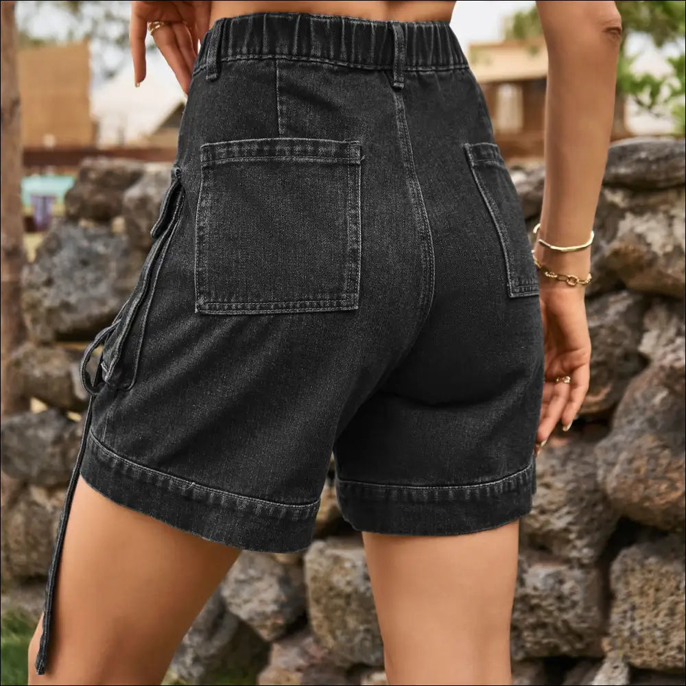 Chic High Waist Denim Cargo Shorts - on Sale Worldwide Shipping