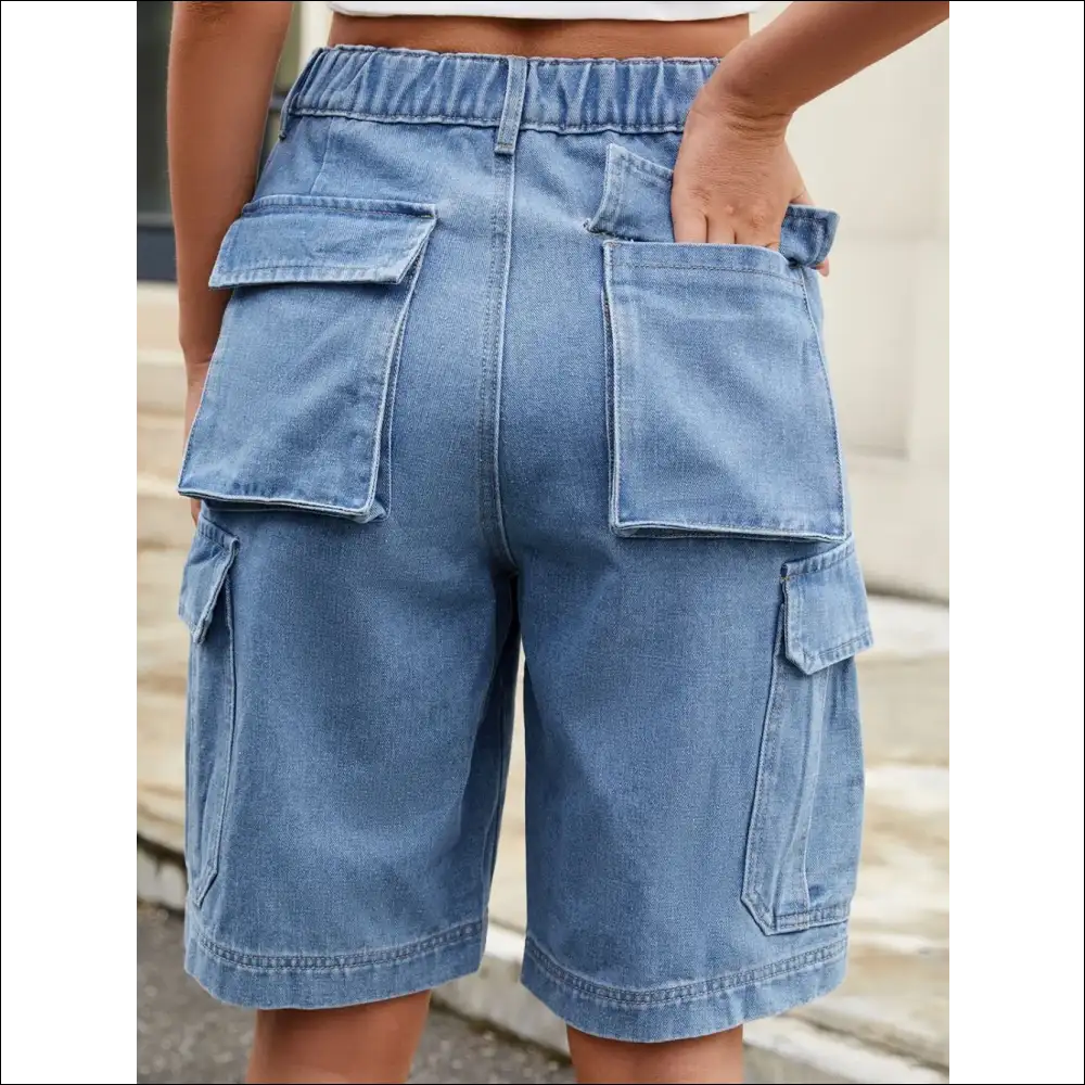 Chic High Waist Denim Shorts with Pockets - on Sale Worldwide Shipping
