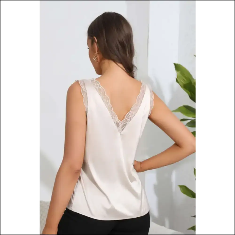 Chic Lace Trim V-neck Sleeveless Top - Tank Tops on Sale Worldwide Shipping
