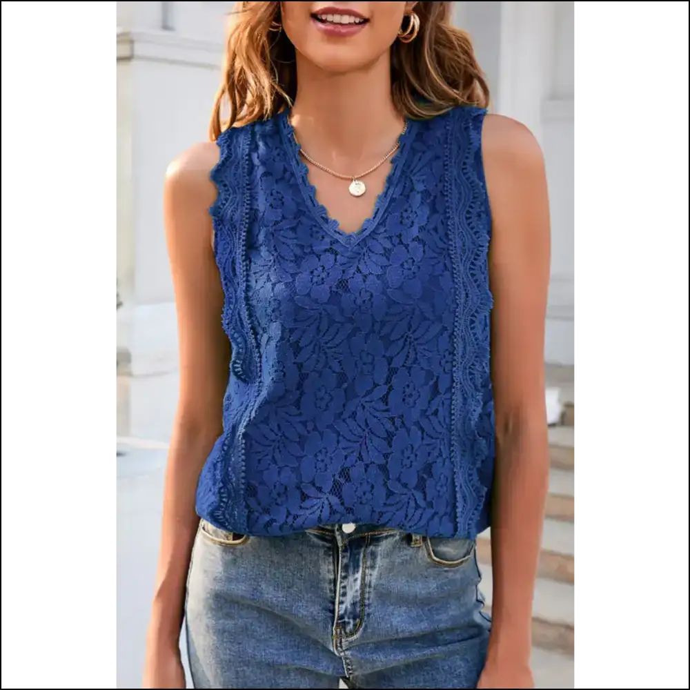 Chic Lace V-neck: your New Bff for Hot Mess Moments! ππ₯ Needful Things - Dark Blue / l - Tank Tops on Sale Worldwide Shipping