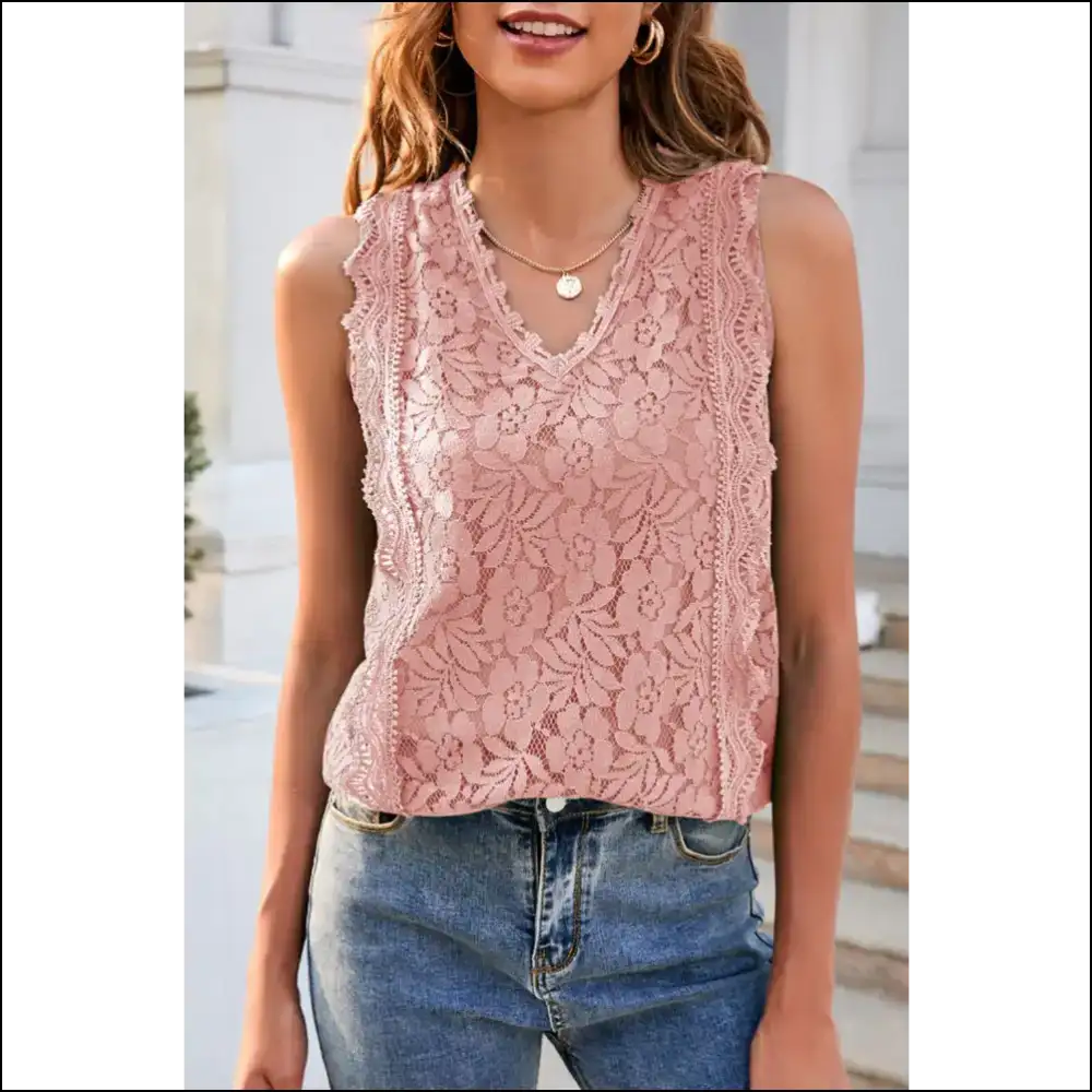 Chic Lace V-neck: your New Bff for Hot Mess Moments! ππ₯ Needful Things - Dusty Pink / m - Tank Tops on Sale Worldwide Shipping