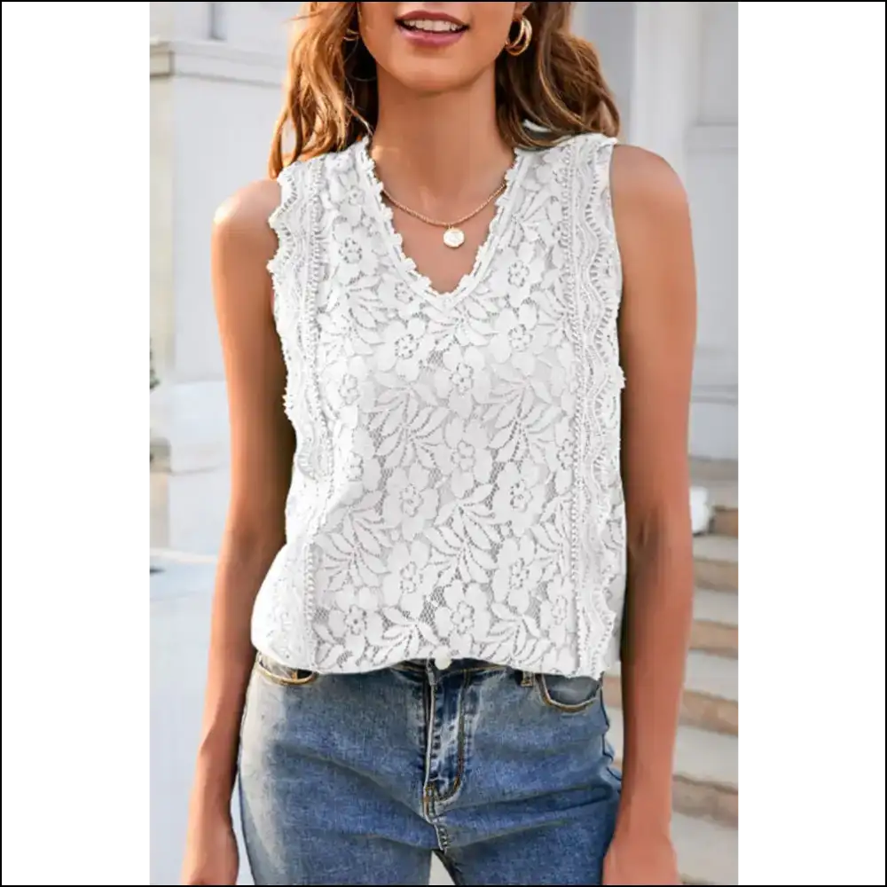 Chic Lace V-neck: your New Bff for Hot Mess Moments! ππ₯ Needful Things - White / m - Tank Tops on Sale Worldwide Shipping