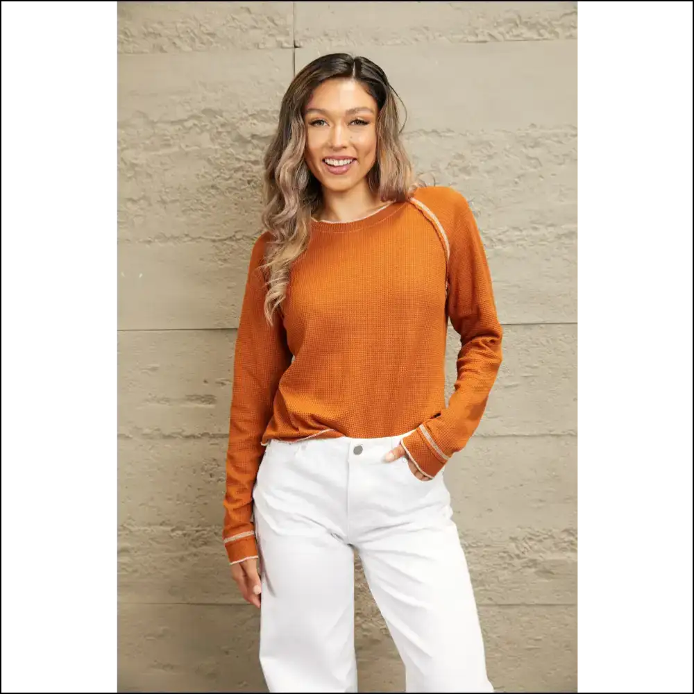 Chic Long Sleeve Raglan Top - Caramel / l - Blouses on Sale Worldwide Shipping