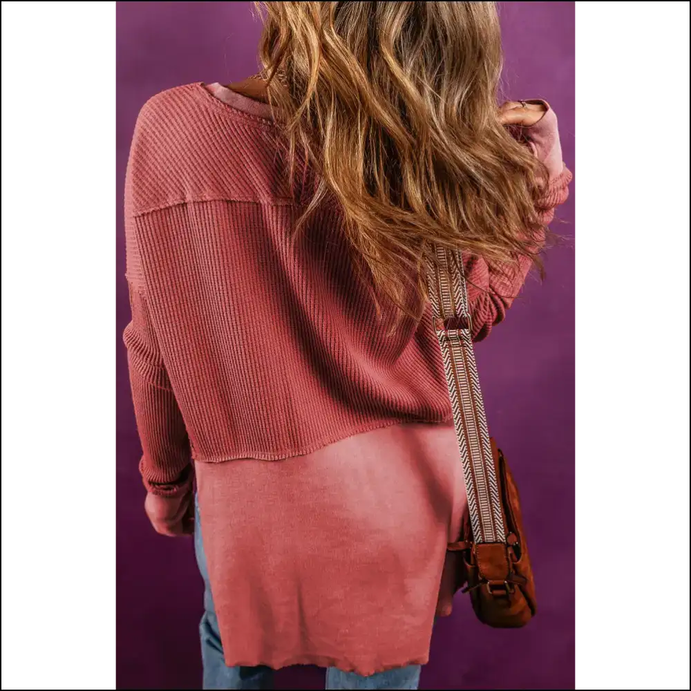 Chic Notched Neck Long Sleeve Blouse with Slit - Blouses on Sale Worldwide Shipping