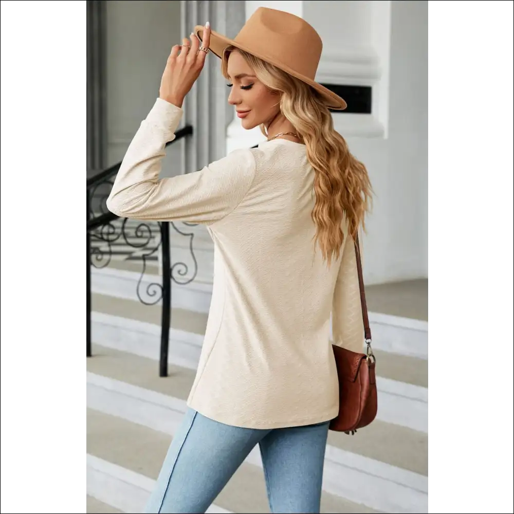Chic Notched Neck Long Sleeve Buttoned Blouse - Blouses on Sale Worldwide Shipping