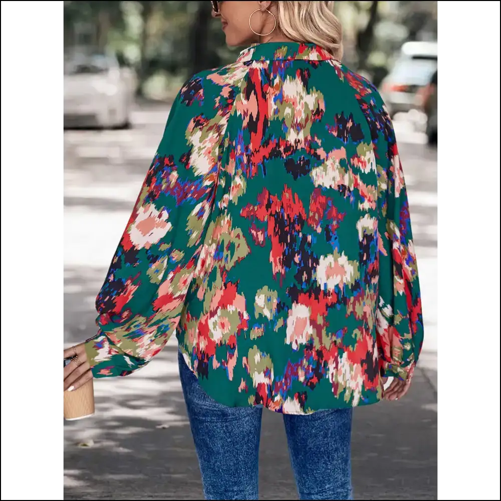 Chic Perfee Printed Johnny Collar Blouse - Blouses on Sale Worldwide Shipping