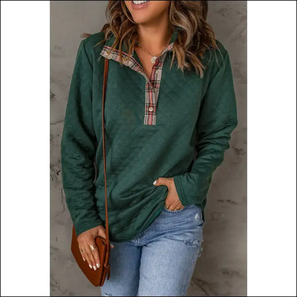 Chic Plaid Snap-down Sweatshirt - Sweatshirts & Hoodies on Sale Worldwide Shipping