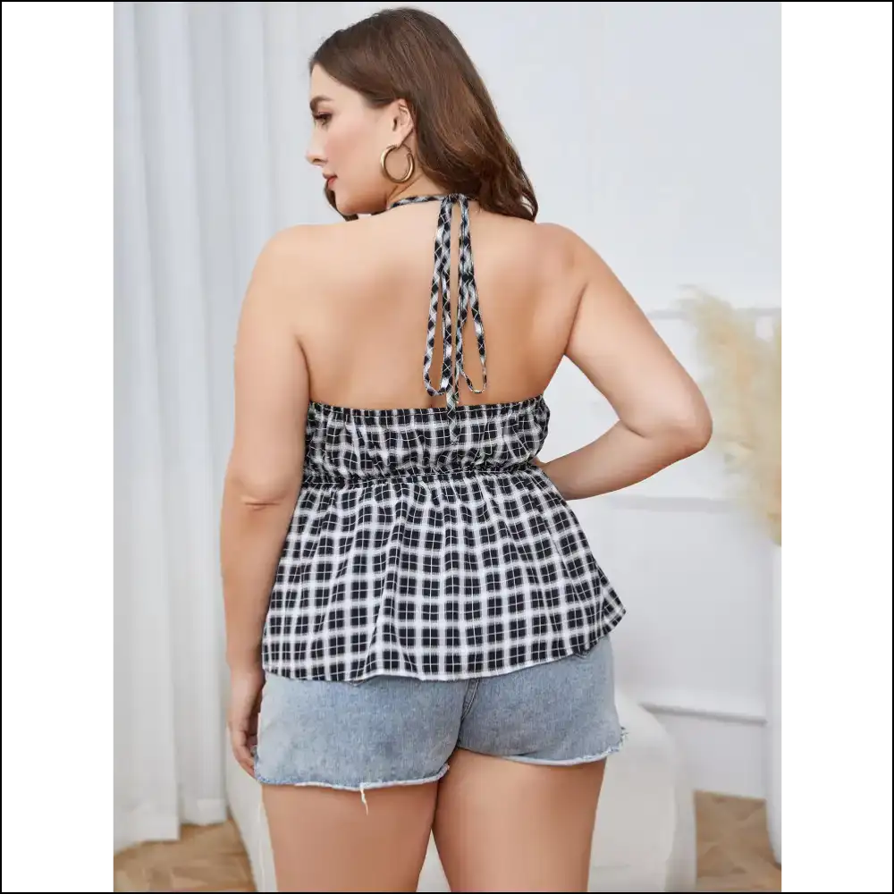Chic Plus Size Plaid Halter Neck Cami - Tank Tops on Sale Worldwide Shipping