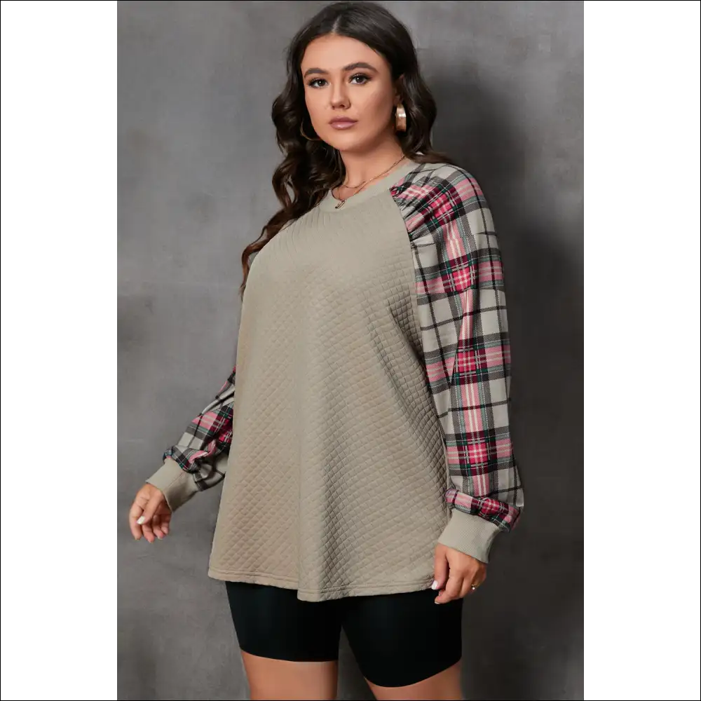 Chic Plus Size Plaid Long Sleeve Sweatshirt - Sweatshirts & Hoodies on Sale Worldwide Shipping