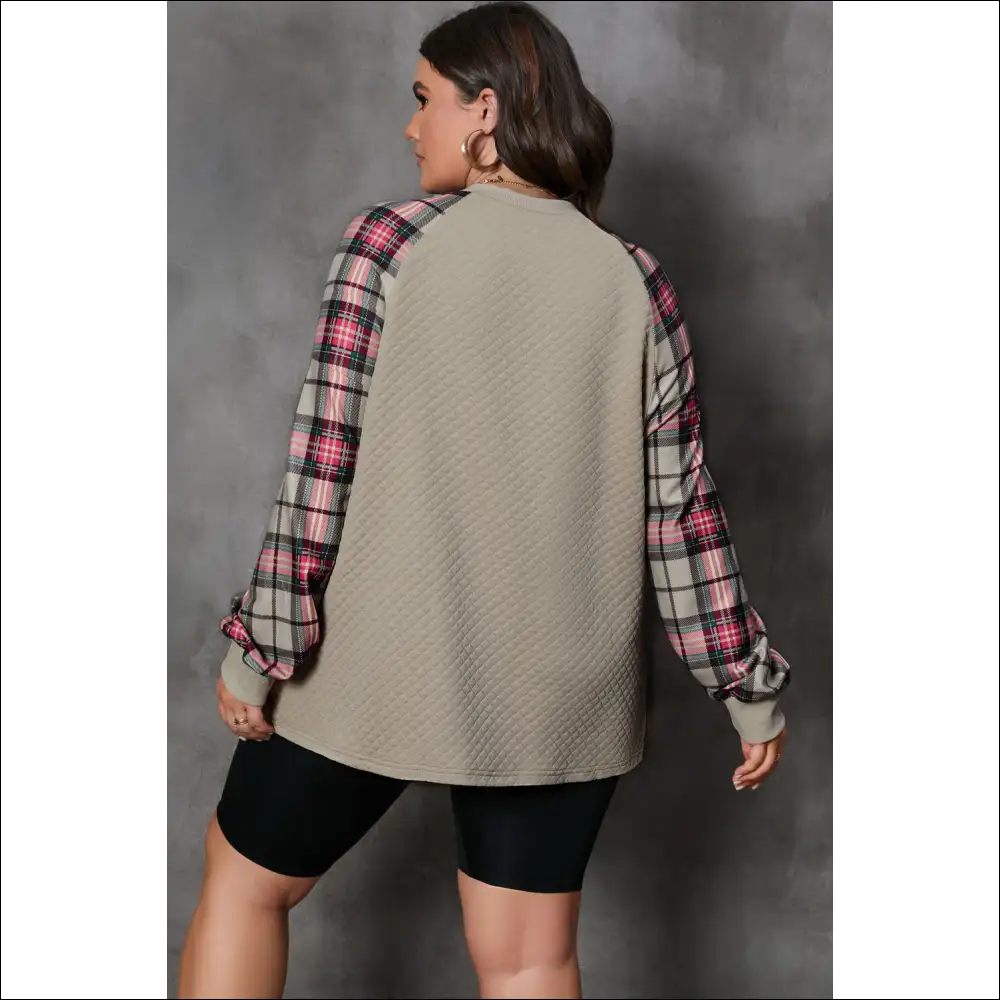 Chic Plus Size Plaid Long Sleeve Sweatshirt - Sweatshirts & Hoodies on Sale Worldwide Shipping