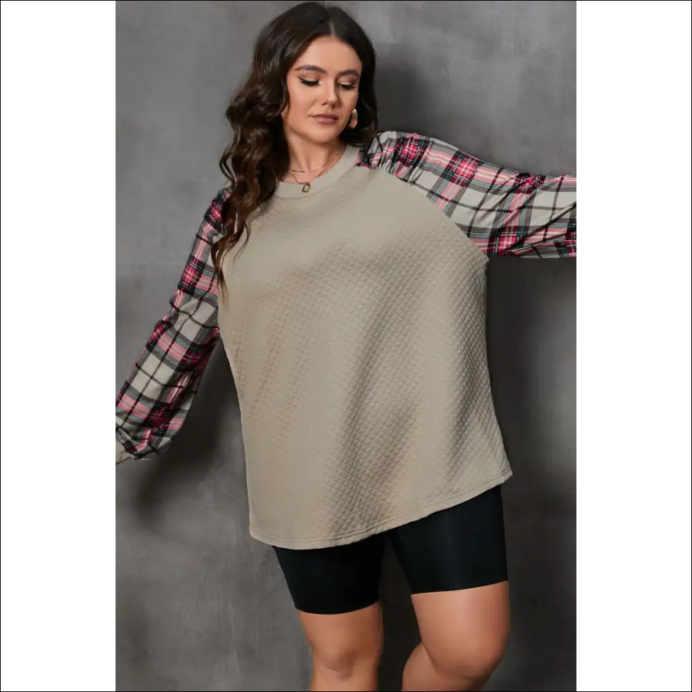 Chic Plus Size Plaid Long Sleeve Sweatshirt - Sweatshirts & Hoodies on Sale Worldwide Shipping