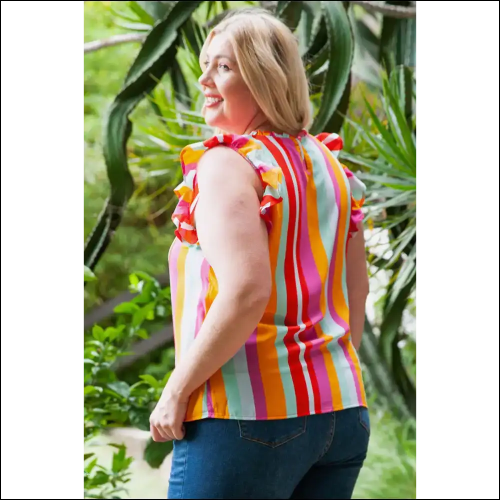 Chic Plus Size Striped Ruffled Tank Top - Tops on Sale Worldwide Shipping