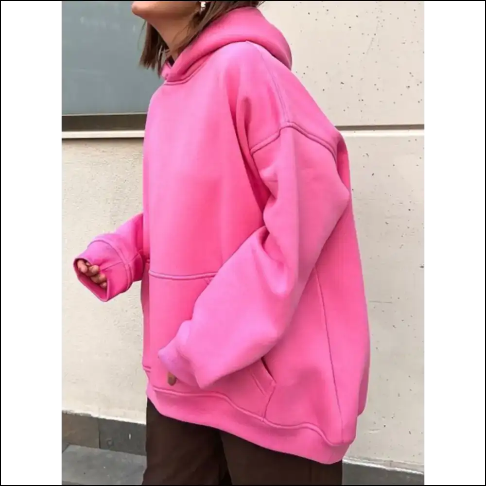 Chic Pocketed Dropped Shoulder Long Sleeve Hoodie - Hot Pink / s - Hoodies Sweatshirts & on Sale Worldwide Shipping
