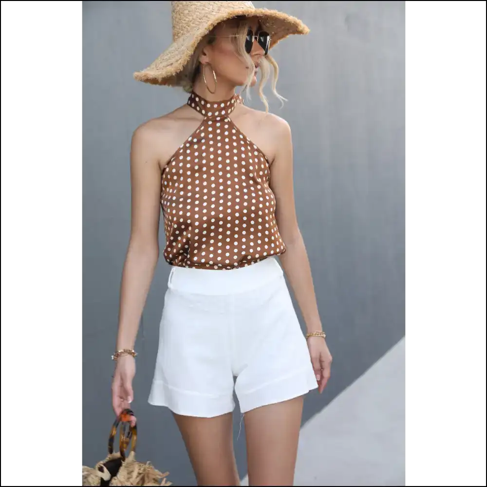 Chic Polka Dot Grecian Neck Tank - Tops on Sale Worldwide Shipping