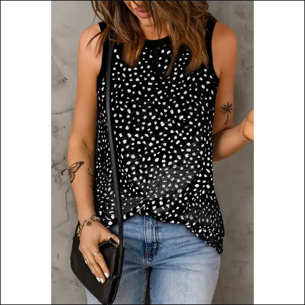 Chic Printed Round Neck Tank Top for Women - Black / Xl - Tops on Sale Worldwide Shipping