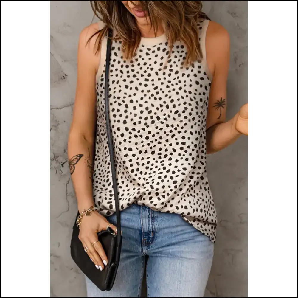 Chic Printed Round Neck Tank Top for Women - Cream / l - Tops on Sale Worldwide Shipping