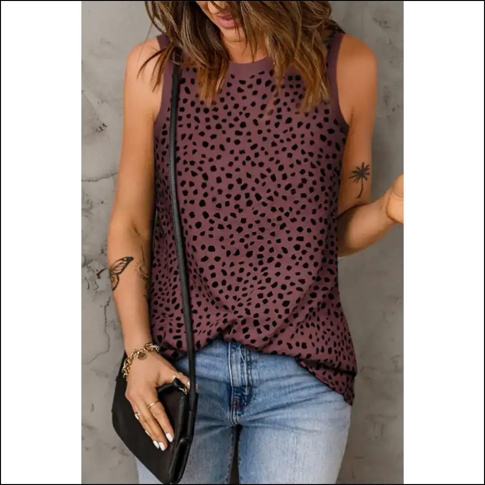 Chic Printed Round Neck Tank Top for Women - Mauve / Xl - Tops on Sale Worldwide Shipping