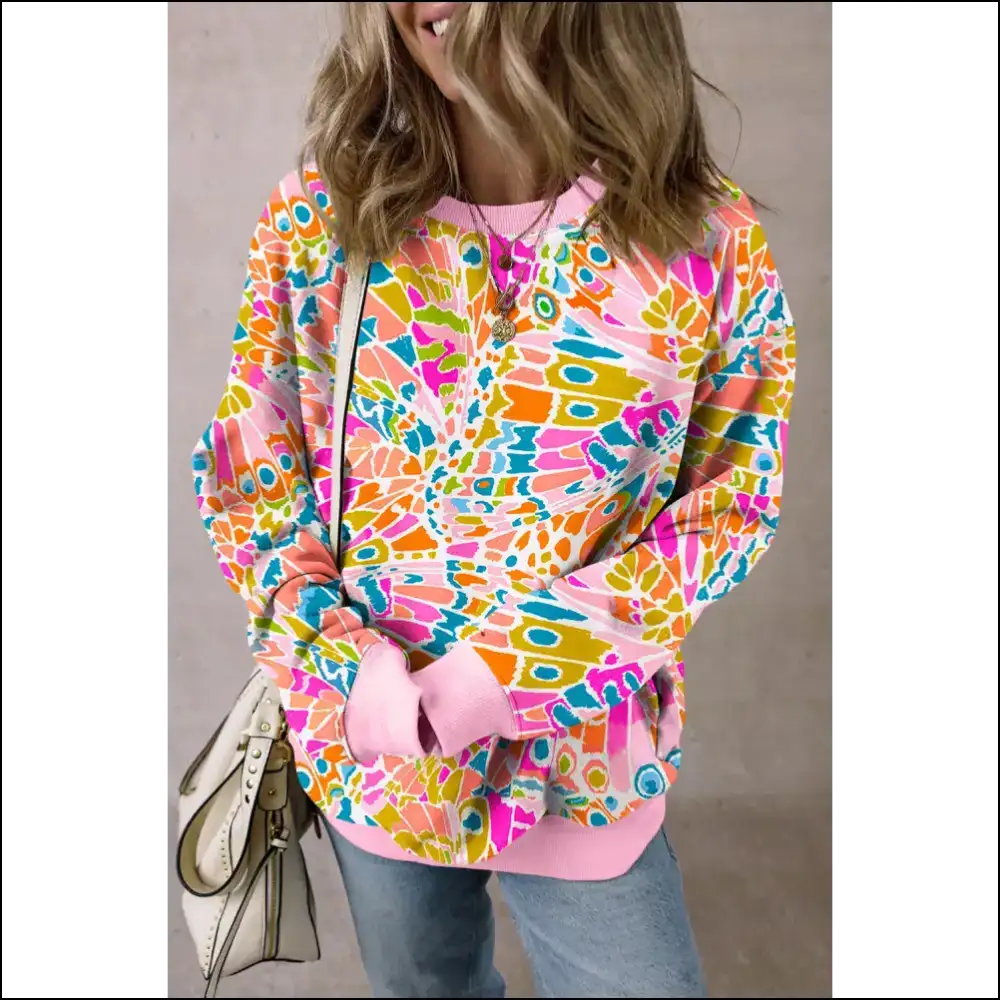 Chic Printed Round Neck: Wear your Style Like a 90s Boy Band Reunion 🎤✨ - Pink / s - Sweatshirts & Hoodies on Sale Worldwide Shipping