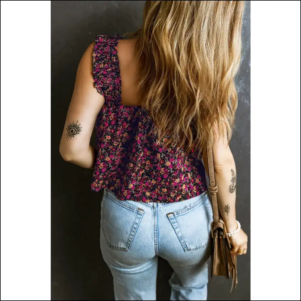 Chic Printed Square Neck Tank Top - Tops on Sale Worldwide Shipping
