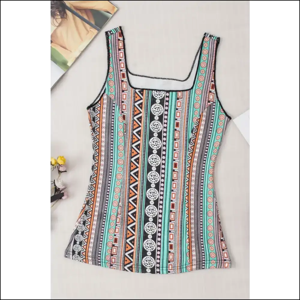 Chic Printed Square Neck Wide Strap Tank - Tops on Sale Worldwide Shipping
