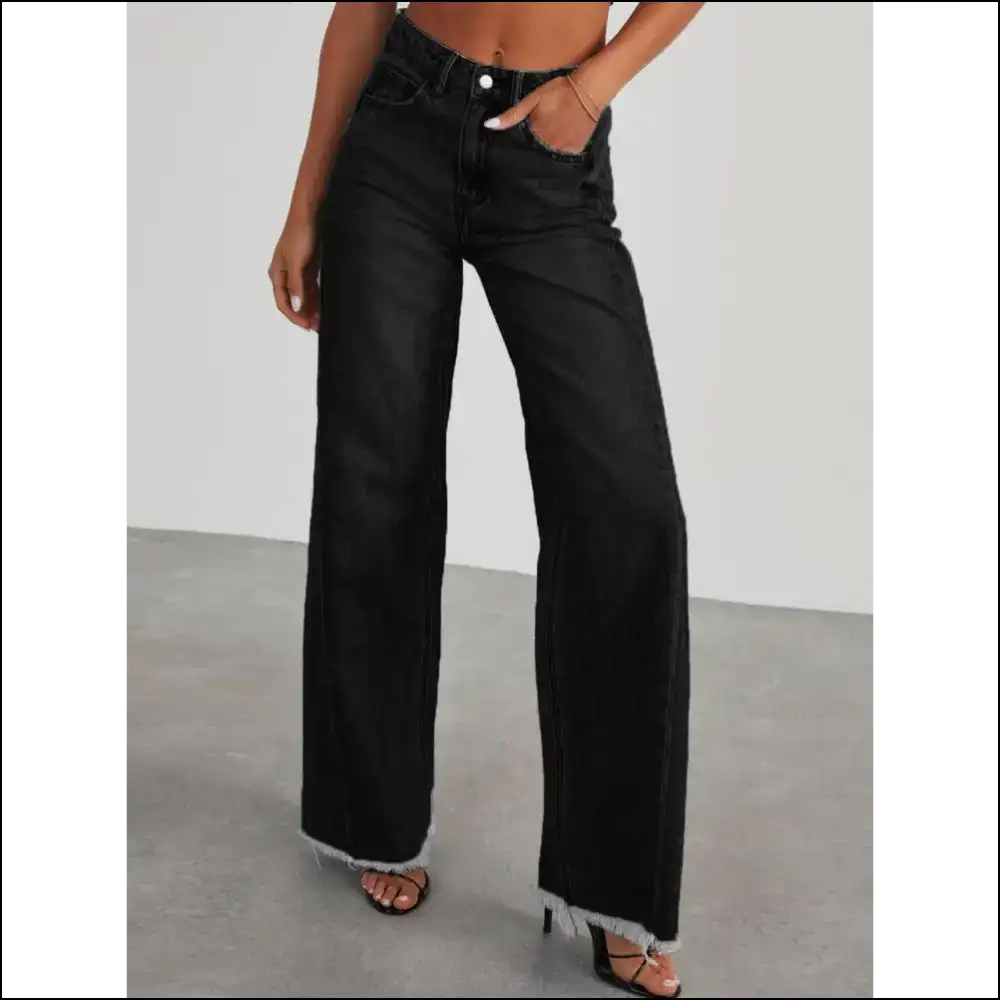 Chic Raw Hem Jeans: Because Even Lemons Deserve a Stylish Companion ππ - Black / l - Jeans on Sale Worldwide Shipping