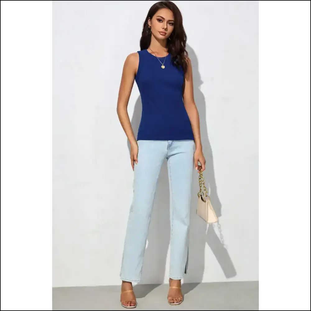 Chic Round Neck Sleeveless Tank Top - Tops on Sale Worldwide Shipping
