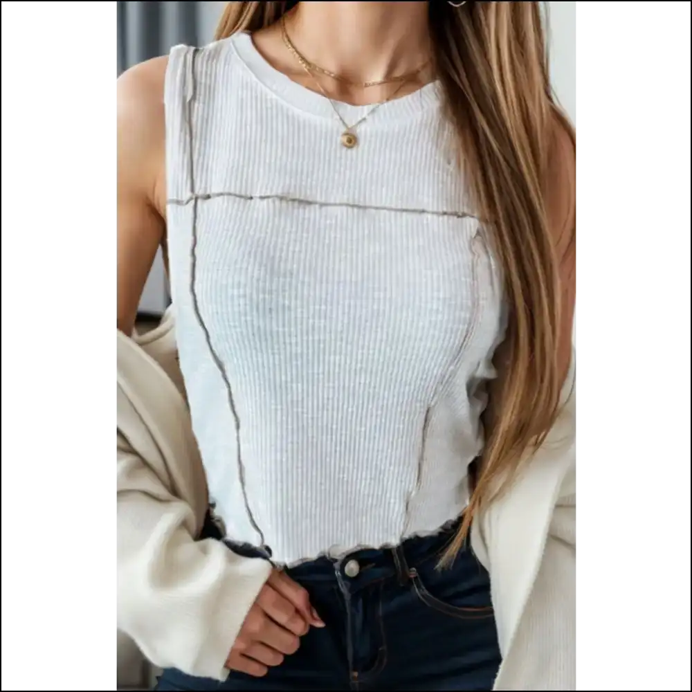Chic Round Neck Sleeveless Tank - White / m - Tops on Sale Worldwide Shipping