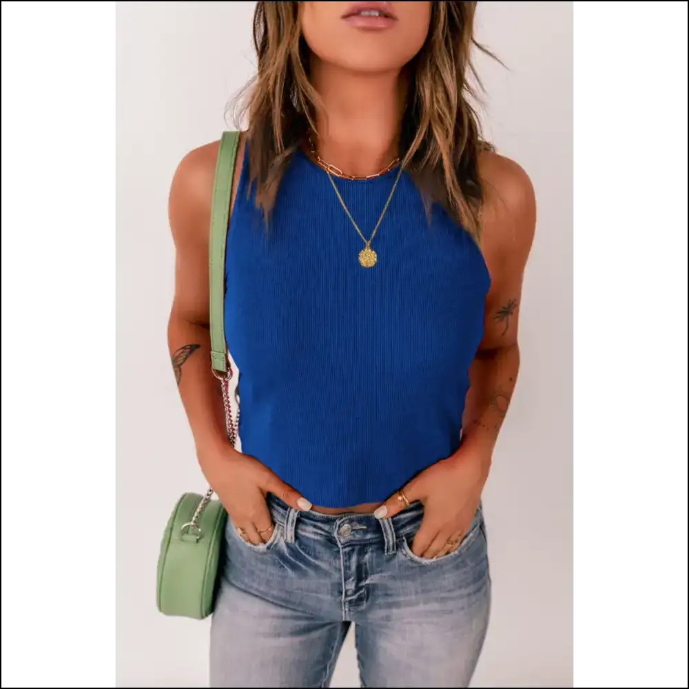 Chic Round Neck Tank Top for Effortless Style - Blue / m - Tops on Sale Worldwide Shipping