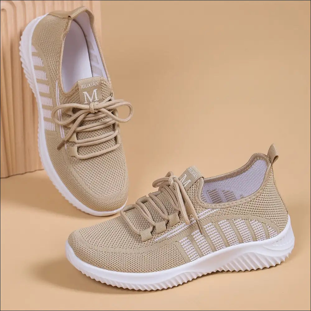 Chic Round Toe Athletic Flats for Women - Khaki / 36(us5) - Shoes on Sale Worldwide Shipping