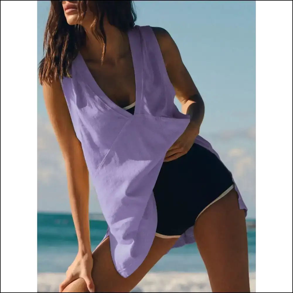 Chic Side Slit V-neck Tank Top - Lavender / s - Tops on Sale Worldwide Shipping