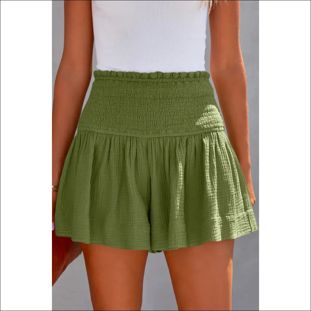 Chic Smocked Waistband Shorts - Moss / Xl - on Sale Worldwide Shipping