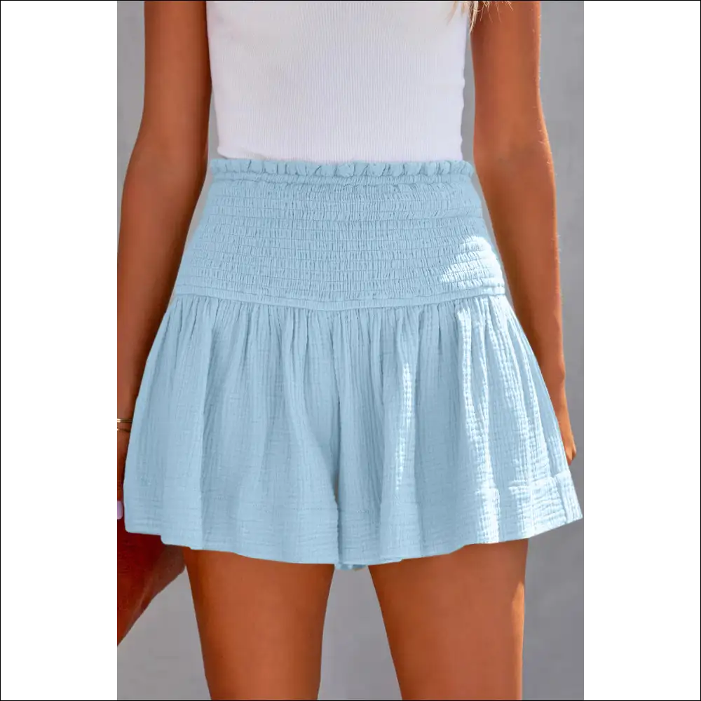 Chic Smocked Waistband Shorts - Aqua / Xl - on Sale Worldwide Shipping
