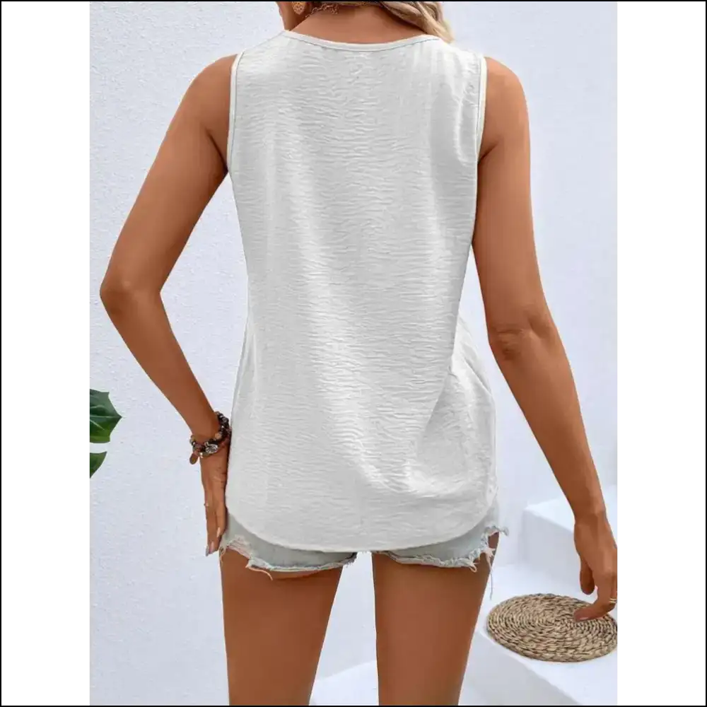 Chic Solid Color V-neck Tank with Decorative Button - Tops on Sale Worldwide Shipping
