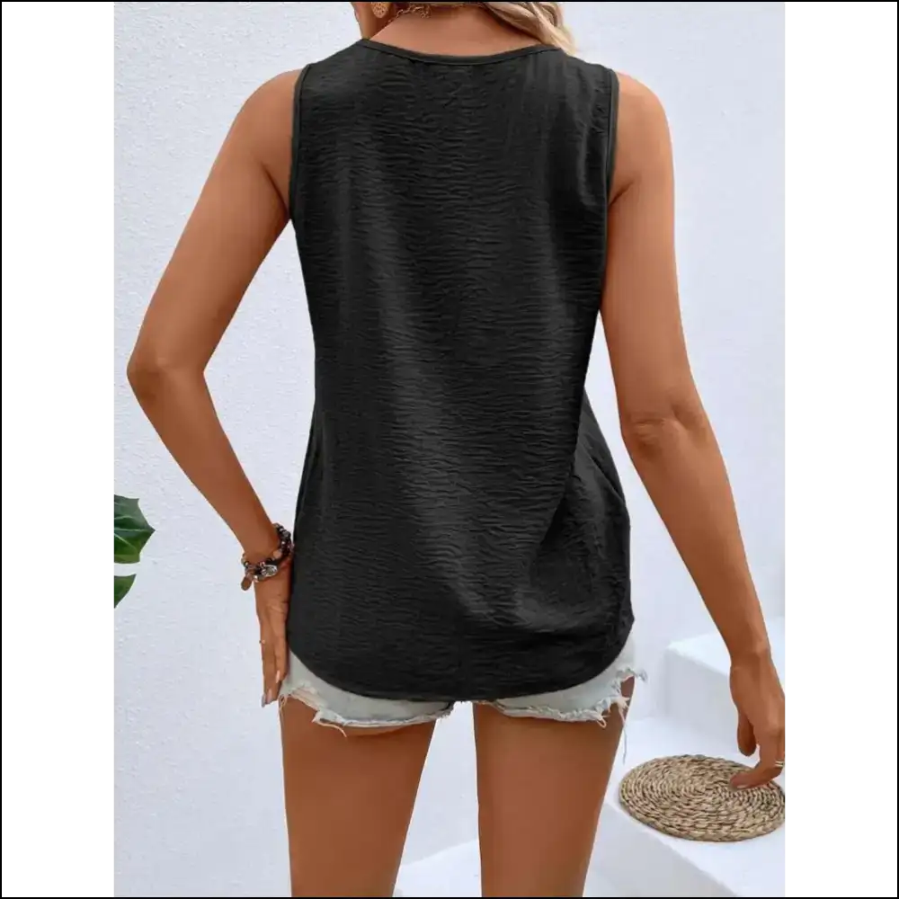 Chic Solid Color V-neck Tank with Decorative Button - Tops on Sale Worldwide Shipping