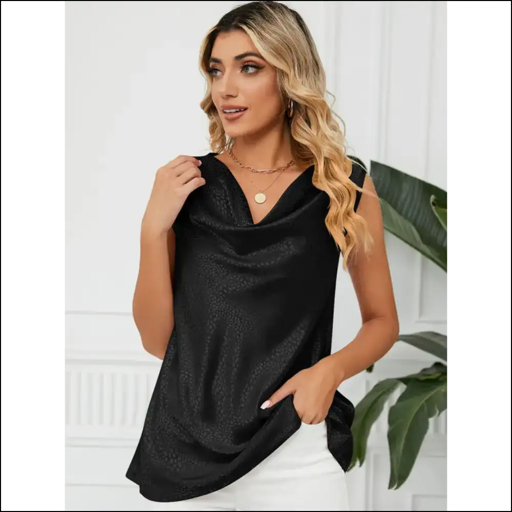 Chic Solid Cowl Neck Top for Modern Women - Black / s - Tank Tops on Sale Worldwide Shipping