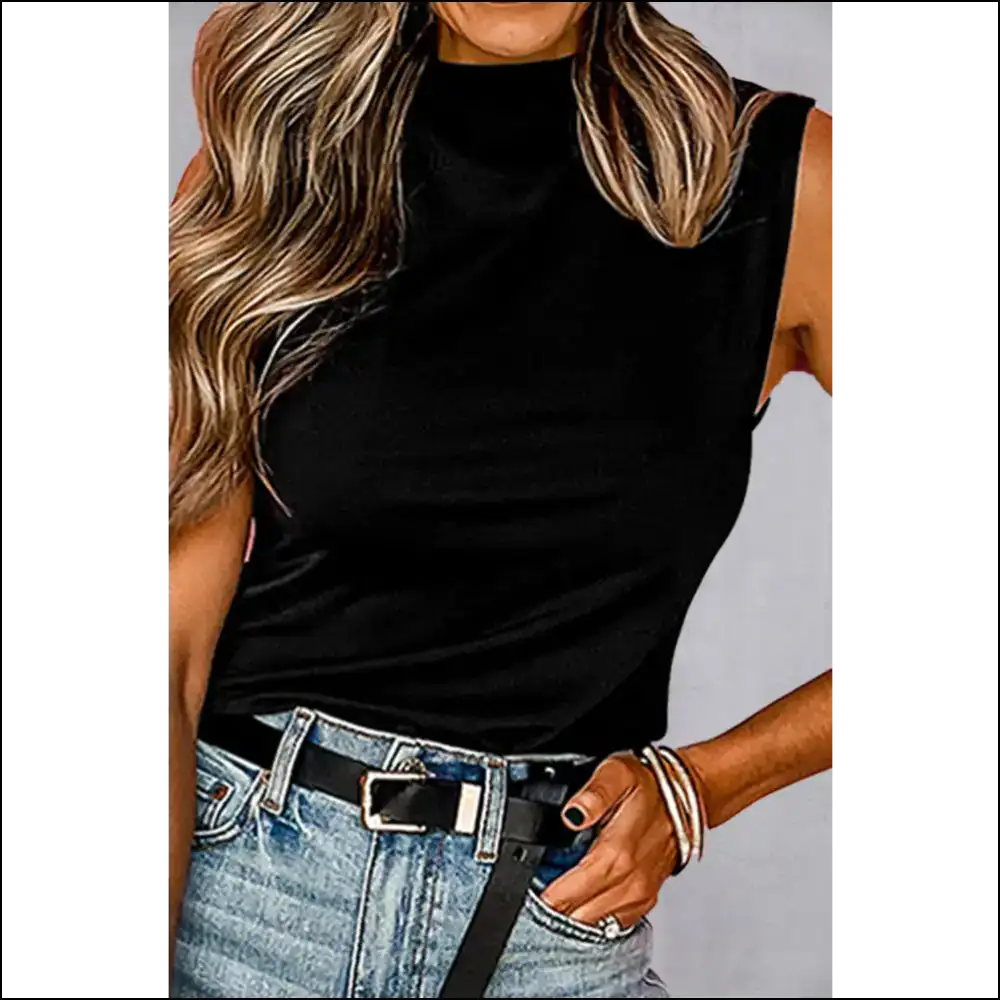 Chic Solid Mock Neck Tank for Women - Tops on Sale Worldwide Shipping