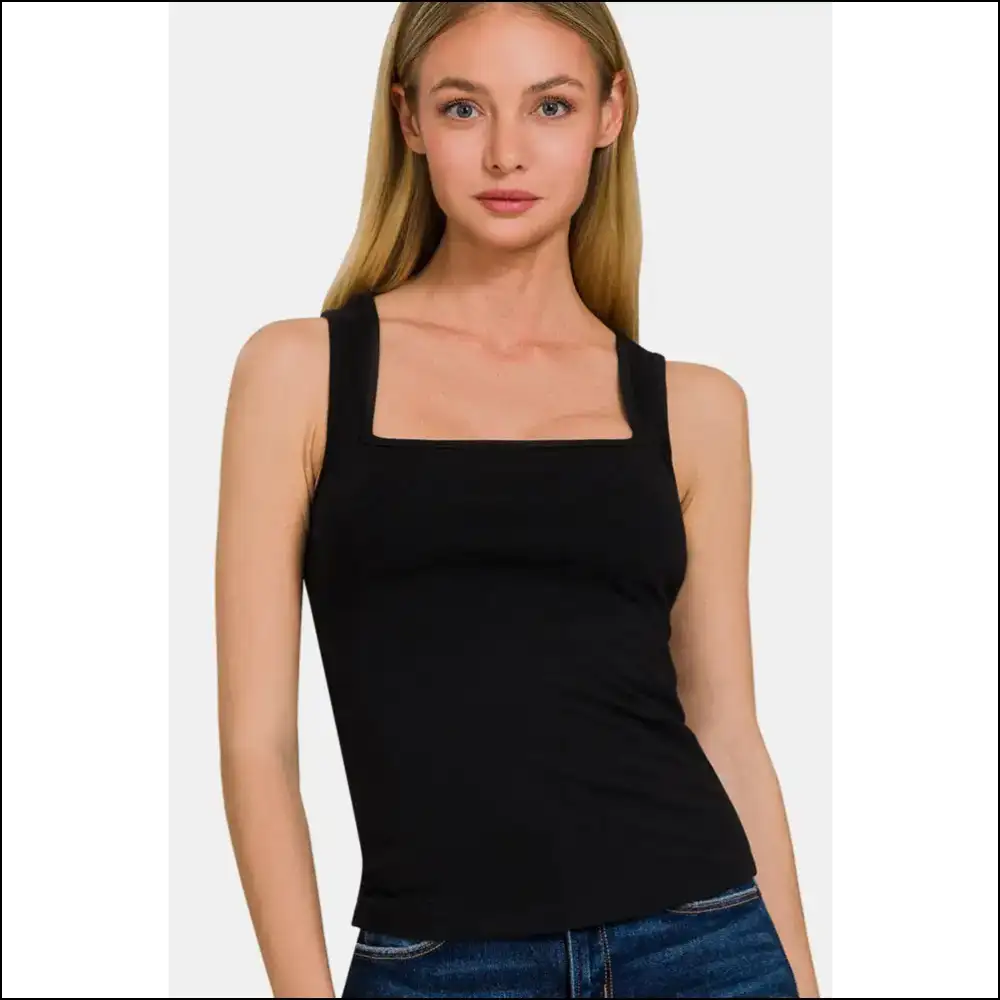 Chic Square Neck Cropped Tank Top - Black / s - Tops on Sale Worldwide Shipping