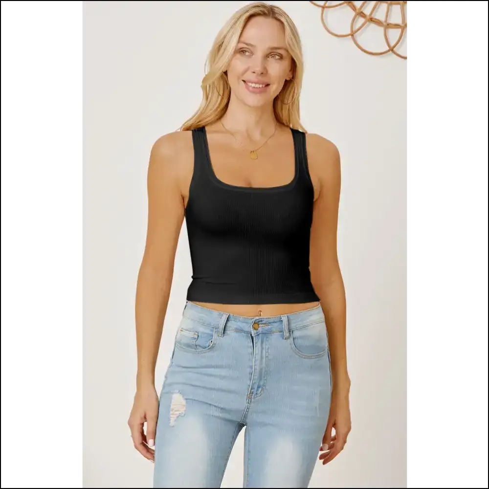 Chic Square Neck Wide Strap Tank - Black / m - Tops on Sale Worldwide Shipping