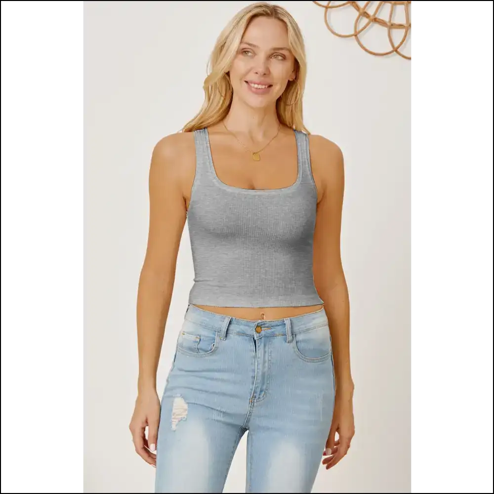 Chic Square Neck Wide Strap Tank - Dark Grey / Xs - Tops on Sale Worldwide Shipping
