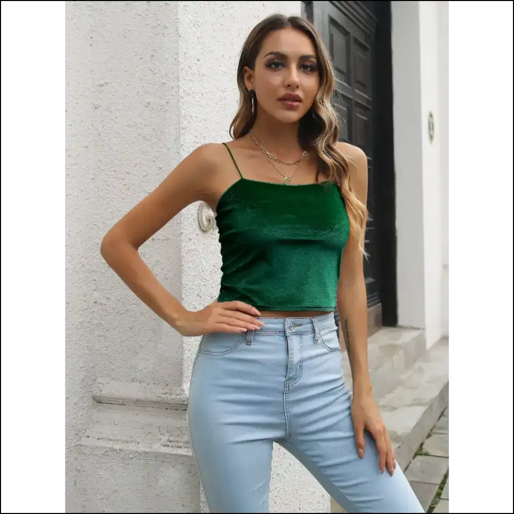 Chic Straight Neck Cropped Cami: Fashion that Says Af & Wow Needful Things! 😎✨ - Dark Green / s - Tank Tops on Sale Worldwide Shipping