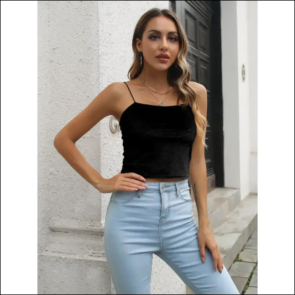 Chic Straight Neck Cropped Cami: Fashion that Says Af & Wow Needful Things! 😎✨ - Black / s - Tank Tops on Sale Worldwide Shipping