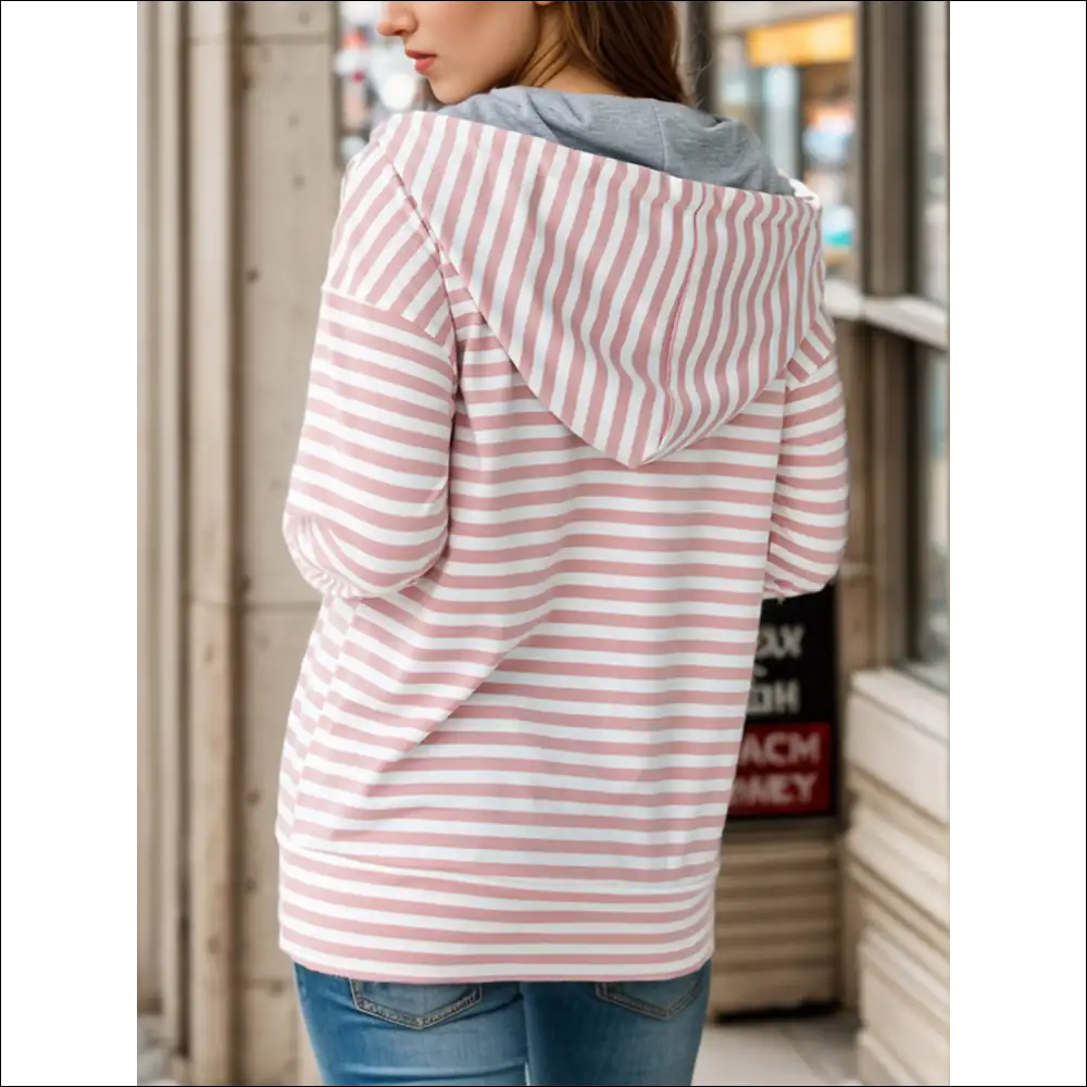 Chic Striped Drawstring Half Zip Hoodie - Hoodies Sweatshirts & on Sale Worldwide Shipping