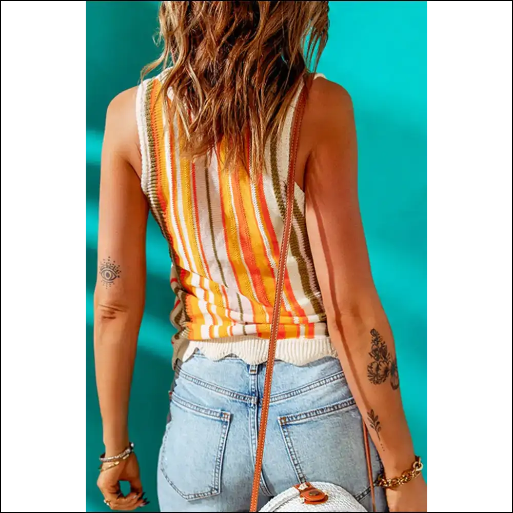Chic Striped Knitted Tank Top - Tops on Sale Worldwide Shipping
