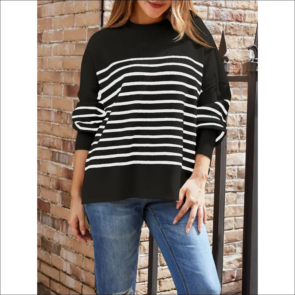 Chic Striped Round Neck Long Sleeve Sweatshirt - Black / m - Sweatshirts & Hoodies on Sale Worldwide Shipping