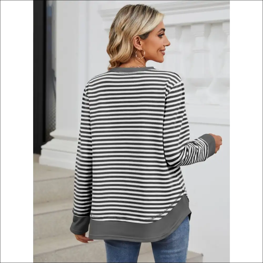 Chic Striped Round Neck Long Sleeve Sweatshirt - Sweatshirts & Hoodies on Sale Worldwide Shipping