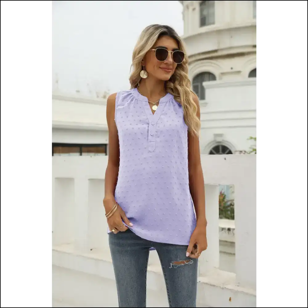 Chic Swiss Dot Notched Neck Tank Top - Lavender / m - Tops on Sale Worldwide Shipping