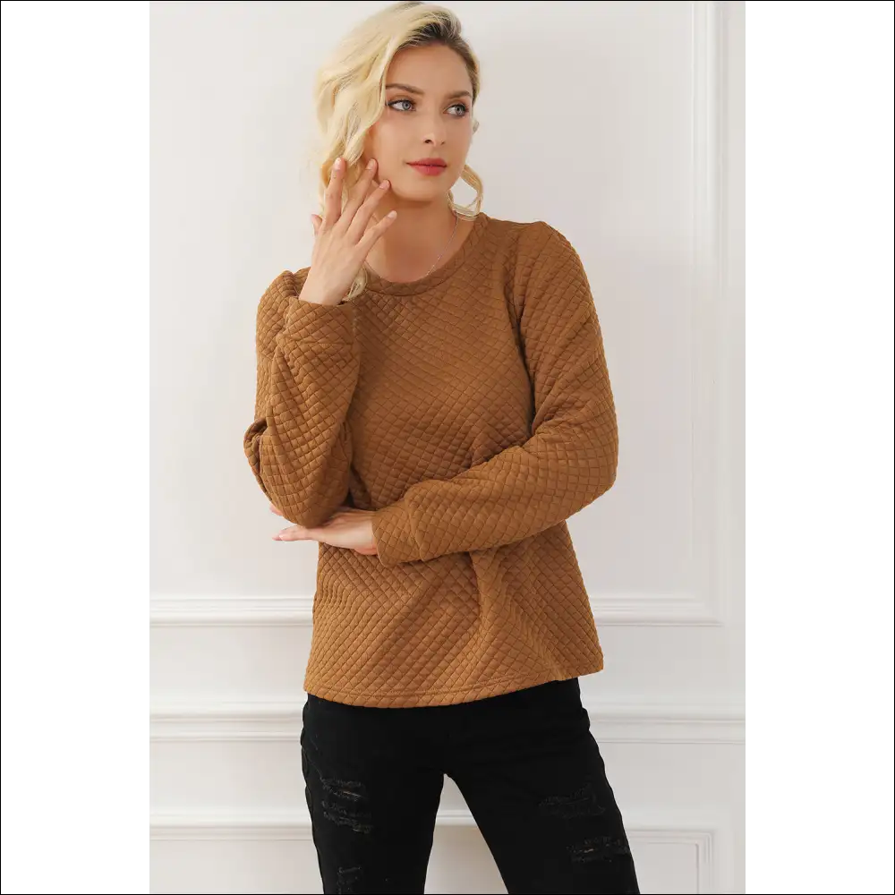 Chic Texture Round Neck Long Sleeve Sweatshirt - Sweatshirts & Hoodies on Sale Worldwide Shipping