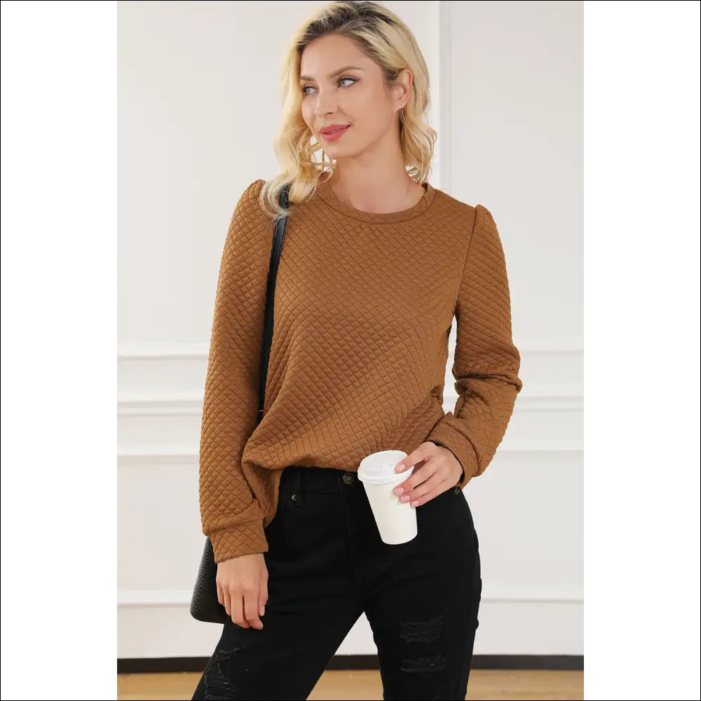 Chic Texture Round Neck Long Sleeve Sweatshirt - Sweatshirts & Hoodies on Sale Worldwide Shipping