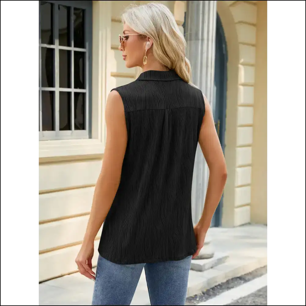 Chic Textured Johnny Collar Tank - Tops on Sale Worldwide Shipping