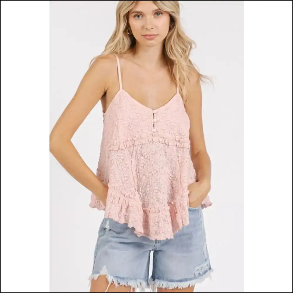 Chic Textured V-neck Cami for Modern Women - Pink / s - Tank Tops on Sale Worldwide Shipping